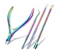 ACWOO Professional Cuticle Cutter, 4-Piece Nippers, Stainless Steel, Manicure Tool Kit with Cuticle Pusher (Colour)