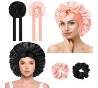 ACWOO Satin Bonnet, 2PCS Soft Silk Bonnet Hair Wrap for Sleeping, Night Hair Sleep Cap with Elastic Band, Hair Bonnet for Bath, Hair Care Head Cover Hat for Women Girls Long, Straight and Curly Hair