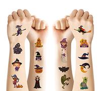 ACWOO Temporary Tattoo for Kids, 10 Sheets Halloween Themed Tattoos Stickers, Spooky Pumpkin Skull Bats Halloween Waterproof Fake Tattoo for Gift Party Bags Filler