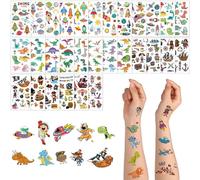 ACWOO Temporary Tattoo for Kids, 30 Sheets Animal Dinosaur & Pirate & Space Cartoon Tattoo, 390+ Patterns Mixed Style Temporary Tattoo Stickers, Waterproof Fake Tattoo for Birthday Party Bag Filler