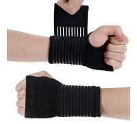 ACWOO Wrist Brace, 2 Pack Elastic Wrist Support with Strap, Wrist Compression Wrap Adjustable Wrist Strap Relieves Wrist Pain, Tendonitis, Sports Use for Men and Women, Right & Left Palm Support Black