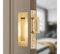 AcxdJnye Pocket Door Hardware,Recessed Finger Flush Pulls with Edge Pull,Sliding Pocket Door Handles,Heavy Duty Edge Pull with Pop Out Ring Pull (Gold, 4.72Inch)