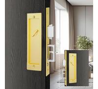 AcxdJnye Pocket Door Lock Hardware with Pull, Sliding Door Pop-Up Handle, Privacy Pocket Door Lock Hardware,keyed,Gold