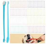 ACXFOND 200 Pcs Dog Toothbrush Dual Headed Dental Brushes Puppy Tooth Brushing Kit Long Handle Toothbrush for Small to Large Dog, Cat, Puppy & Kitten, 10 Colors