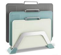 ACXFOND 3PCS Plastic Cutting Boards with Grinding Area and Measurement, Cutting Boards with Holder for Kitchen Dishwasher Safe, Non-Slip Design, Stainless Steel Handle