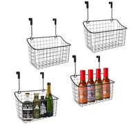 ACXFOND 4PCS Over the Cabinet Basket, Over Cabinet Door Organizer, Grid Storage Baskets with Hooks, Metal Hanging Basket Kitchen Storage Organizer Holder for Pantry, Bathroom, Black, 11x9.2x4.3’’