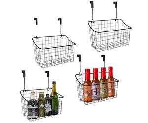 ACXFOND 4PCS Over the Cabinet Basket, Over Cabinet Door Organizer, Grid Storage Baskets with Hooks, Metal Hanging Basket Kitchen Storage Organizer Holder for Pantry, Bathroom, Black, 11x9.2x4.3’’