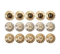 Acxico 15PC Crystal-Encrusted Letter M Metal Buttons - 23mm Light Luxury for Shirts Jackets Suits DIY Sewing Decorative Supplies