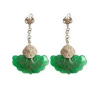 Acxico 1Pcs Chinese Antique Tibetan Silver Inlaid Jade Earrings Chinese Jade Earrings Jewels