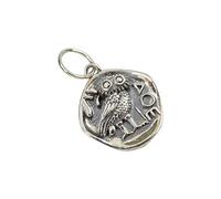 Acxico 1Pcs Sterling Silver Ancient Owl Coin Organic Round Small Charm Pendant Unique, Zinc, alloy