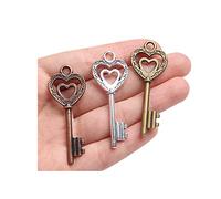 Acxico 30Pcs Heart Key Pendants Key Charms Antiqued Silver Skeleton Keys Steampunk Keys