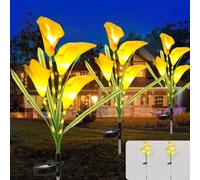 Acxilexy 2 Pack Solar Garden Lights Outdoor, Waterproof Calla Lily Flower Stake Light with 32 LED & 4 Flowers, Artificial Upgraded FlowerLights for Christmas Garden, Pathway, Patio, Yard Decoration