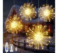 Acxilexy 4 Pack Firework Lights - 480 LEDs USB Powered Hanging Lights with 8 Modes, Waterproof, Remote Control, Copper Wire for Garden, Yard, Tree Decor