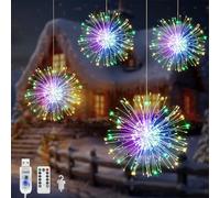 Acxilexy 4 Pack USB Firework Lights - 480 LEDs Waterproof Hanging Lights with Remote, 8 Modes for Garden, Yard, Tree Decor