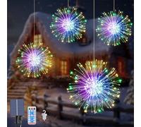 Acxilexy 4 Pieces Solar Fireworks Lights, 480 LEDs Fireworks Hanging Lights with 8 Modes, Waterproof Copper Wire String Lights, Remote Control, Light Chains for Garden Parties
