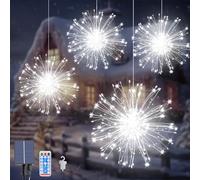 Acxilexy 4 Pieces Solar Fireworks Lights, 480 LEDs Fireworks Hanging Lights with 8 Modes, Waterproof Copper Wire String Lights, Remote Control, Light Chains for Garden Parties