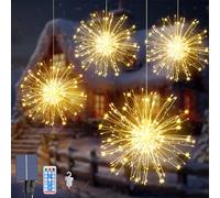 Acxilexy 4 Pieces Solar Fireworks Lights, 480 LEDs Fireworks Hanging Lights with 8 Modes, Waterproof Copper Wire String Lights, Remote Control, Light Chains for Garden Parties