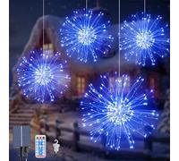 Acxilexy 4 Pieces Solar Fireworks Lights, 480 LEDs Fireworks Hanging Lights with 8 Modes, Waterproof Copper Wire String Lights, Remote Control, Light Chains for Garden Parties