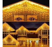 Acxilexy Icicle String Lights Indoor Outdoor, 16 Ft 256 LEDs Plug-in Christmas Icicle Lights with 32 Drops, Waterproof 8 Lighting Modes String Lights for Window, Xmas, Garden Decoration