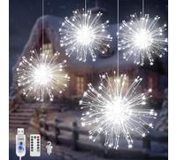 Acxilexy Pack of 4 Fireworks Fairy Lights, 480 LEDs, USB Hanging Fireworks Lights, 8 Modes Waterproof Fireworks Light, Remote Control, Copper Wire Fireworks Lights for Balcony, Garden Decoration