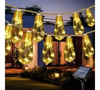 Acxilexy Solar Fairy Lights Outdoor Garden, 6.5M/ 21FT 80LEDs with 10 Shatterproof Bulbs, Waterproof Hemp Rope Festoon Lights, Hemp Rope Fairy Light for Xmas Patio Party Wedding Yard Decor