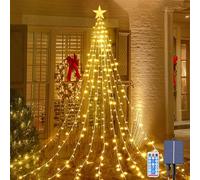 Acxilexy Waterfall Tree Lights, 2m/ 6.56ft x 9 Lines USB Christmas Tree Lights with Topper Star, 198 LEDs Waterproof Fairy Lights with 8 Lighting Modes for Indoor Outdoor Xmas Tree Garden Decor