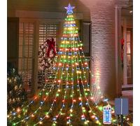Acxilexy Waterfall Tree Lights, 2m/ 6.56ft x 9 Lines USB Christmas Tree Lights with Topper Star, 198 LEDs Waterproof Fairy Lights with 8 Lighting Modes for Indoor Outdoor Xmas Tree Garden Decor