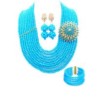 aczuv 10 Rows Classic Crystal Bridal Jewelry Sets Nigerian Wedding African Beads Jewelry Set, 18inches, Glass, Crystal