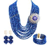aczuv 10 Rows Classic Crystal Bridal Jewelry Sets Nigerian Wedding African Beads Jewelry Set, 18inches, Glass, Crystal
