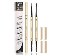 Aczyqws 2 PCS Eyebrow Pencil Brow Pencil with Brush, Waterproof Dual End Ultra Slim Eyebrow Definer Pencils, Draws Tiny Brow Hairs and Fills in Sparse Areas and Gaps (Black,Brown)