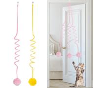 Aczyqws 2 PCS Hanging Door Cat Plush Toy Trailer Toy Retractable Cat Toy Interactive Coral Reef Toy With Bell Indoor Cat Kitten Hunting Workout(Pink,Yellow)