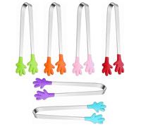 Aczyqws 6 pcs silicone tongs,6 Colors Multifunctional Mini Food Clip with Skid-Proof Hand Shape Silicone Stainless Steel Food Tongs',Small Tongs ice Cube Tongs for Food Kitchen Tongues Folder Ice Clip