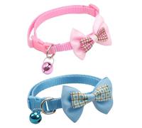 Aczyqws pack of 2 Safe and quick release cat collar, soft kitten collar with removable bow and bell, adjustable 19-32 cm, (sky blue, pink)
