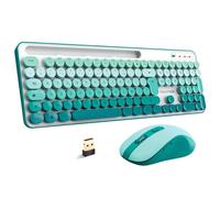 AD Advance - PEP'S, Wireless Keyboard and Mouse Set, Ultra Silent Round Keys and Clicks, 2.4GHz Wireless Connection, Writing Machine Design, Numeric Keypad, Smartphone Holder Included, Green