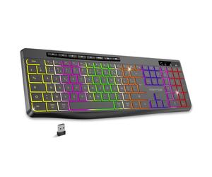 AD Advance - R Type, Rechargeable Silent Wireless Keyboard, Ergonomic Backlit Keys, French AZERTY Layout, Long Battery Life, 2.4 GHz Connection, Compatible Windows, Mac, PC, Black