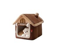 AD-BCrbgen Cute Kennels PP Cotton Fluffy Dogs Room Half-Closed Puppy Sleeping Nest Foldable Home Pet Products(Brown,L)