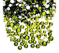 AD Beads 1440 Pieces Mixed Size No Hotfix Glue on Quality Glass Flatback Rhinestones Round Crystal Gems (09 Olivine)