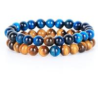 AD Beads 2Pcs His & Hers Distance Beads Bracelets Elastic Natural Stone Yoga Bracelet, Unique, 虎眼石, tiger eye
