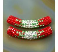 AD Beads Curved Tube 2 Pcs Czech Crystal Rhinestones Pave Bracelet Connector Charm Beads (Red+Green+Clear)