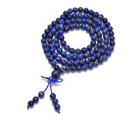 AD Beads Natural Gemstones Buddhist 108 Prayer Healing Beads Mala Stretchy Bracelet Necklace 6mm (Lapis)