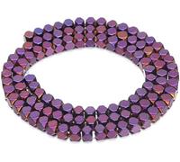 AD Beads Natural Hematite Gemstone Faceted Square Cube Loose Beads 16" (6x6mm, Metallic Purple)