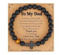 ad Bracelet for Men - Christian Bracelets, Dad Birthday Gift, Frosted Black Bead Cross Bracelet for Dads, Beads Bracelet Birthday Jewelry Gifts for Him Man, Valentine's Day Gift,Father Birthday Gifts