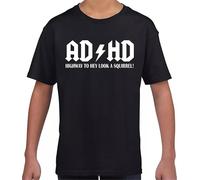 AD/HD Highway to Hey Look A Squirrel Kids T-Shirt Funny ADHD ACDC ADSR Youth Tee(Black,9-11 Years)