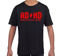 AD/HD Highway to Hey Look A Squirrel Kids T-Shirt Funny ADHD ACDC ADSR Youth Tee(Black-Red,9-11 Years)