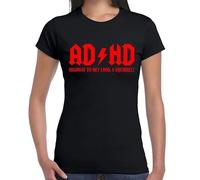 AD/HD Highway to Hey Look A Squirrel T-Shirt Ladies ADHD ACDC ADSR Women Tee Top(Black-Red,S)