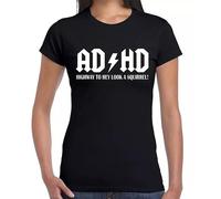 AD/HD Highway to Hey Look A Squirrel T-Shirt Ladies ADHD ACDC ADSR Women Tee Top(Black,S)