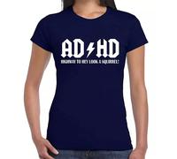 AD/HD Highway to Hey Look A Squirrel T-Shirt Ladies ADHD ACDC ADSR Women Tee Top(Navy,M)