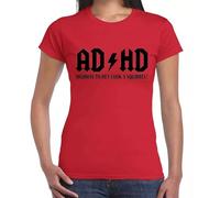 AD/HD Highway to Hey Look A Squirrel T-Shirt Ladies ADHD ACDC ADSR Women Tee Top(Red-Black,XL)