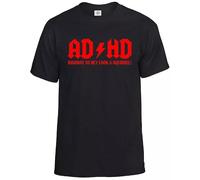 AD/HD Highway to Hey Look A Squirrel T-Shirt Men's Funny ADHD ACDC ADSR Tee Top(Black-Red Print,M)