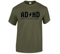 AD/HD Highway to Hey Look A Squirrel T-Shirt Men's Funny ADHD ACDC ADSR Tee Top(Military Green,L)